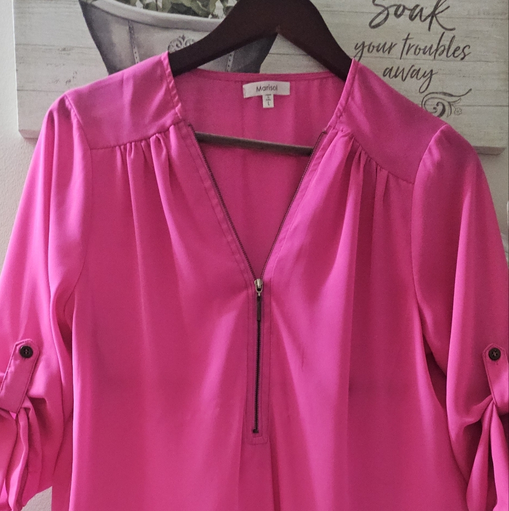 Fuchsia Blouse with Zipper Detail